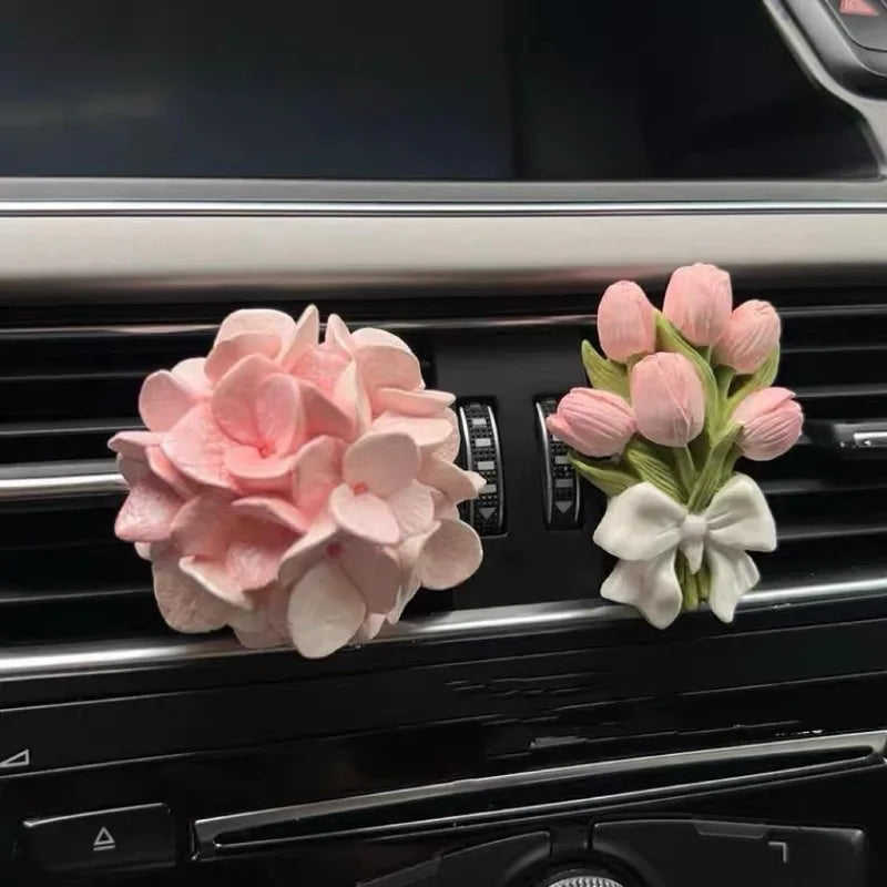 Gypsum Flower Car Vent Diffuser Clip | Hydrangea & Tulip Car Vent Diffuser Clip QXL