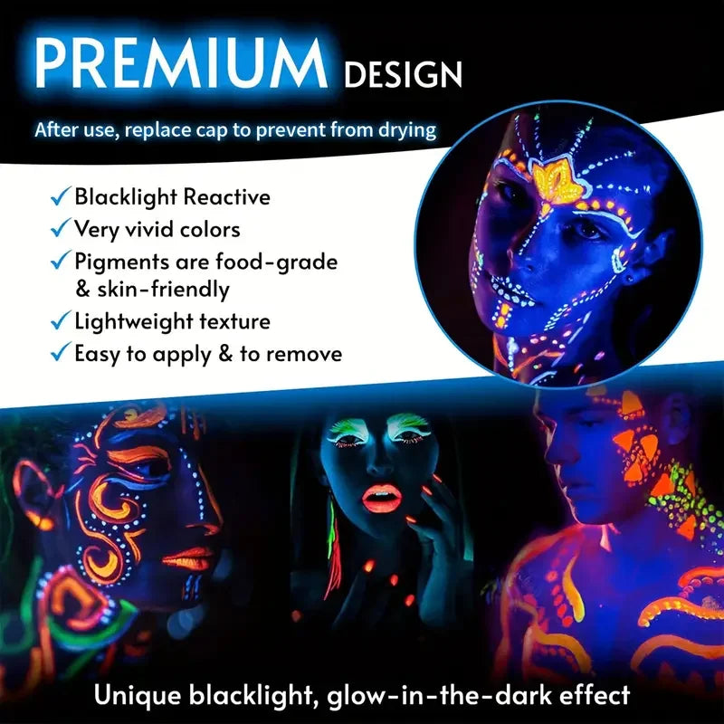 VERONNI 6-Pc UV Neon Glow Face & Body Paint Kit | Black Light UV Face & Body Paint QXL