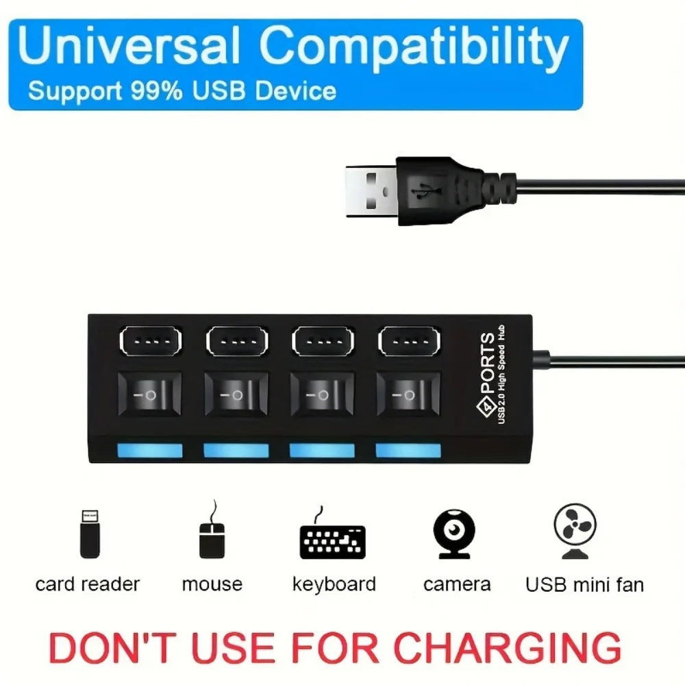 4/7 Port USB 2.0 Hub with Switch & LED | PC Laptop Splitter USB Hub QXL