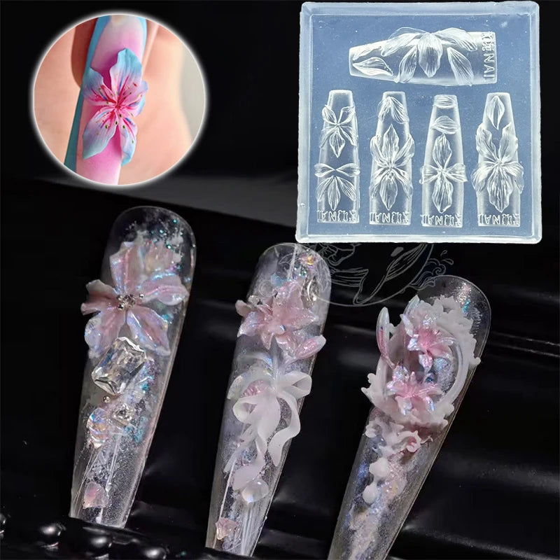 3D Hibiscus Silicone Nail Art Mold | Floral Carving Template Nail Art Mold QXL