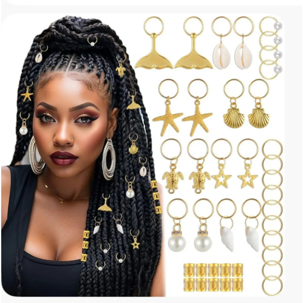 40-Pc Ocean Seashell Hair Clips & Dreadlock Braid Rings Set Braid Hair Accessories QXL