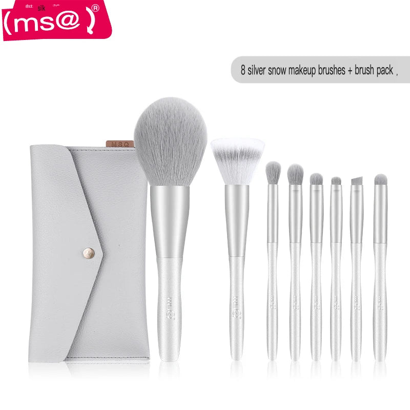 MSQ 8-Piece Silver Snow Makeup Brush Set | Eye, Lip & Blush Makeup Brush Set QXL 8 brushes pack