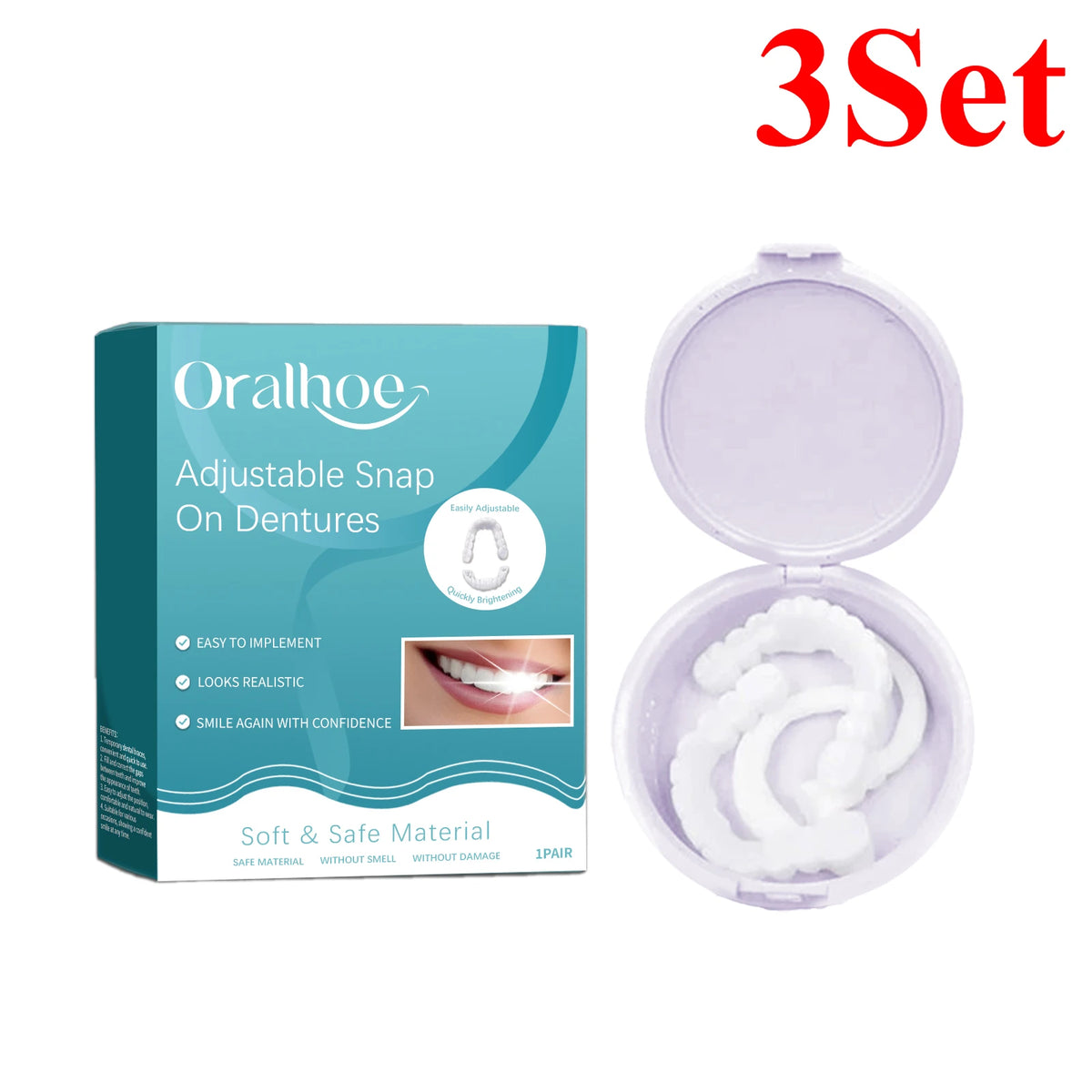 Snap-On Smile Veneers | Adjustable Fake Teeth Cover Set Snap-On Dental Veneers QXL 3set
