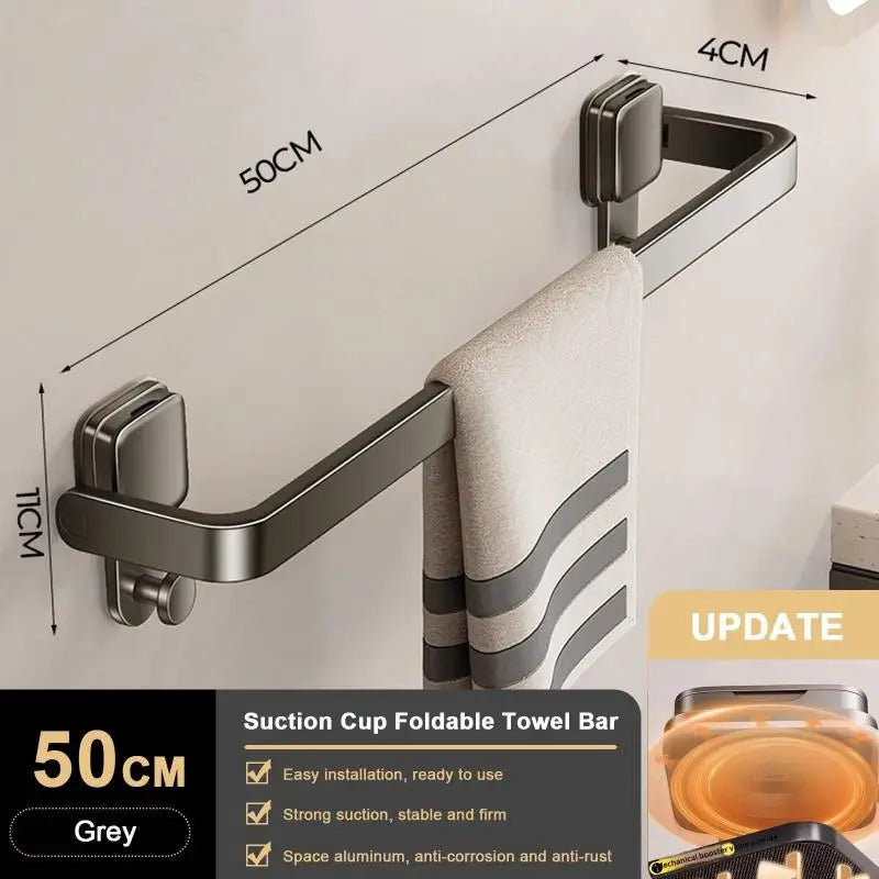 Foldable Suction Cup Towel Rack 30/40/50cm | No-Drill Bathroom Foldable Towel Rack QXL 50cm