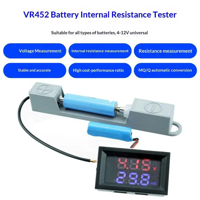 VR452 Battery Internal Resistance Tester & Voltmeter DC 4–12V Battery Resistance Tester QXL