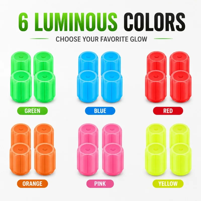 4-Pack Glow in the Dark Tire Valve Stem Caps | Universal Tire Valve Caps QXL