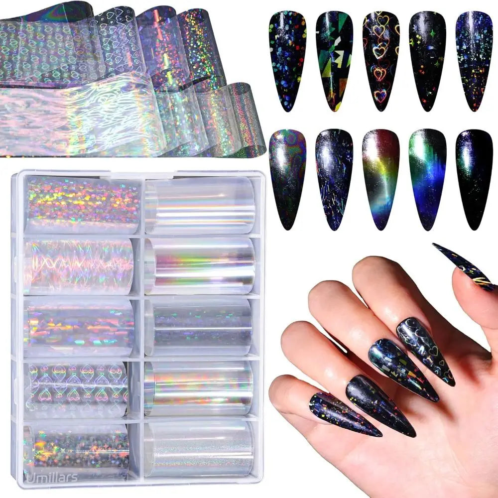 Marble Aurora Nail Art Foil Transfer Stickers – 10 Rolls Nail Foil Stickers QXL