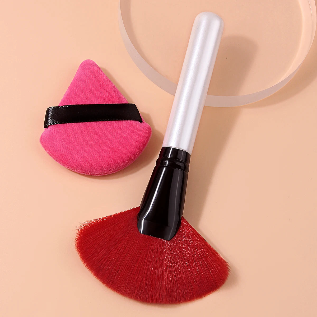 KOSSHOW Fan Powder Brush & Powder Puff Set – 2 Piece Makeup Brush Set QXL