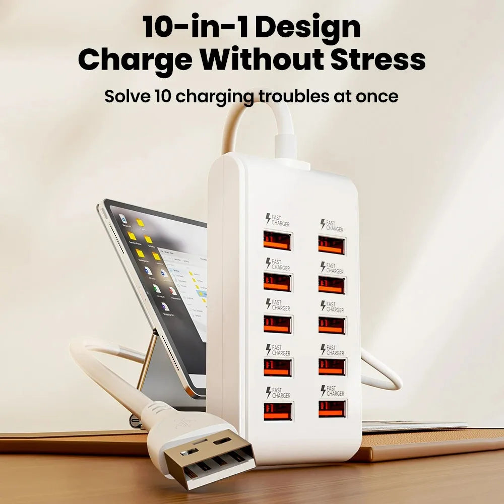 10-Port USB Charging Station 25W | Multi-Device Charger Hub USB Charging Station QXL