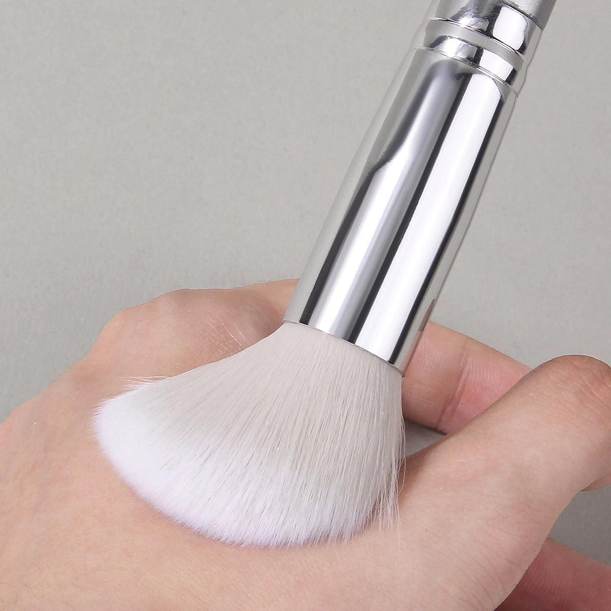 KOSSHOW Powder & Blush Makeup Brush | Silver Wood Handle Makeup Brush QXL