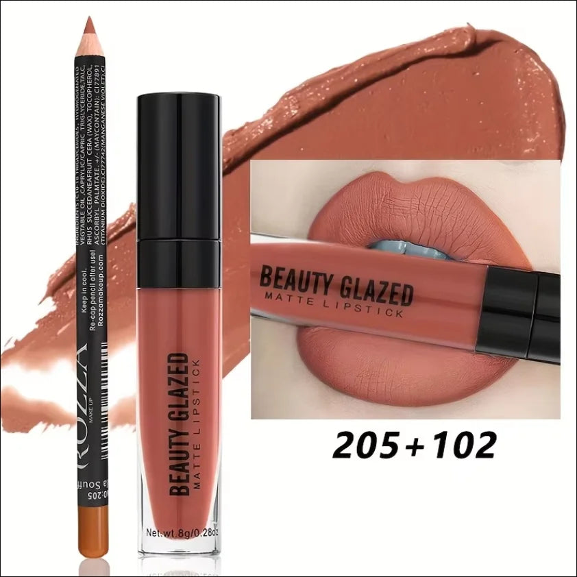 Beauty Glazed Lip Gloss & Liner Combo – Hydrating Tinted Oil Lip Gloss & Liner Set QXL 205 102