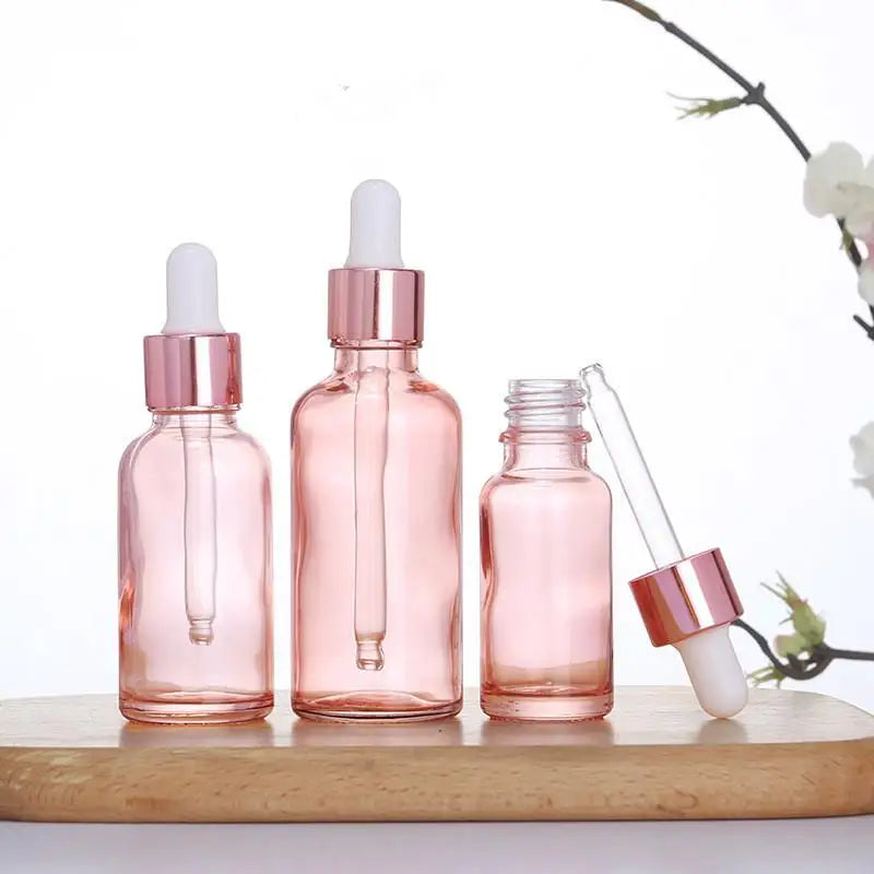 Glass Dropper Bottles 5–100ml Rose Gold Lid | Essential Oil Glass Dropper Bottle QXL