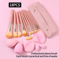 18-Piece Makeup Brush Set with Sponge, Puff & Storage Bag Makeup Brush Set QXL Pink