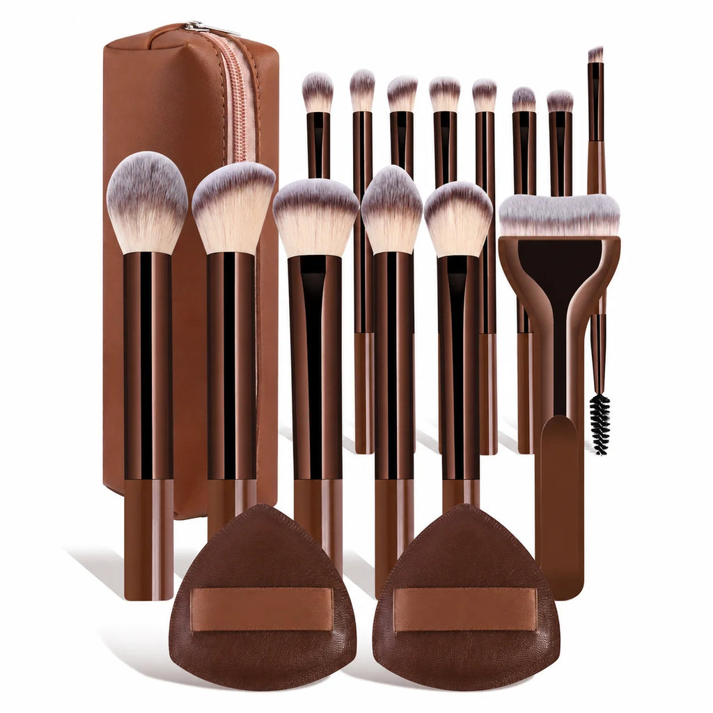 17-Pc Makeup Brush Set with Bag & 2 Puffs | Travel Kit Makeup Brush Set QXL