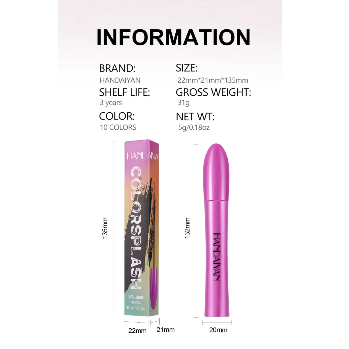 Handaiyan Color Mascara | Waterproof, Volumizing, 10 Shades Color Mascara QXL