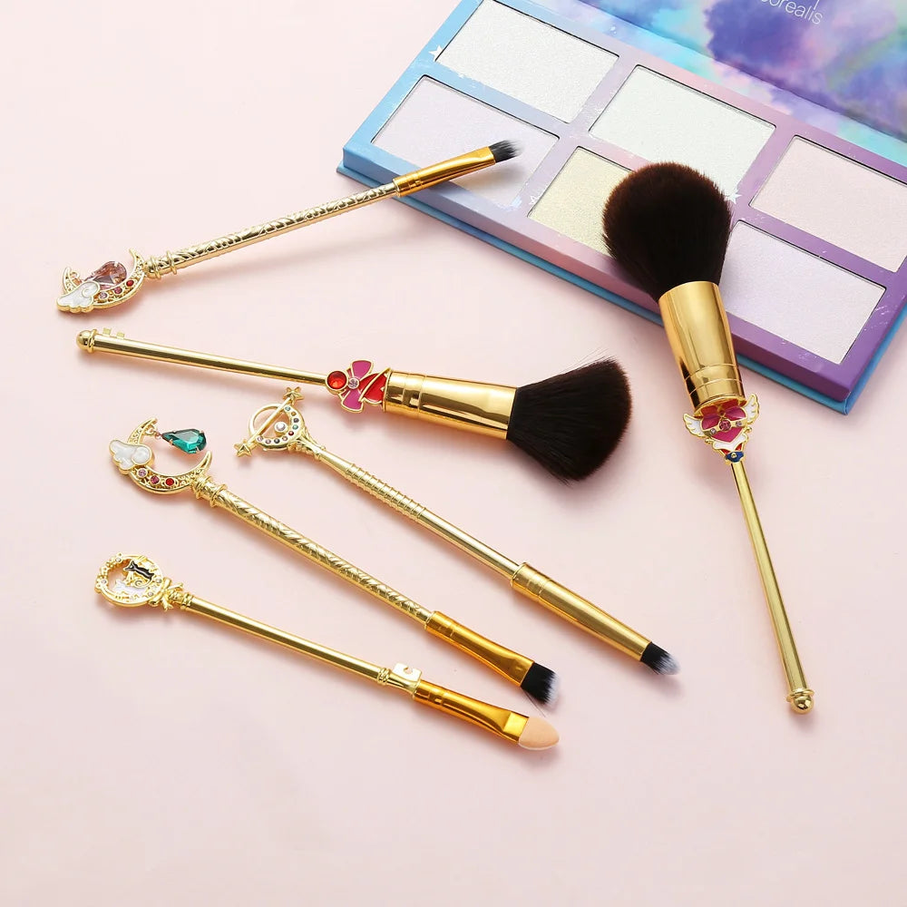8-Pc Kawaii Pink Makeup Brush Set with Anime Velvet Pouch Makeup Brush Set QXL