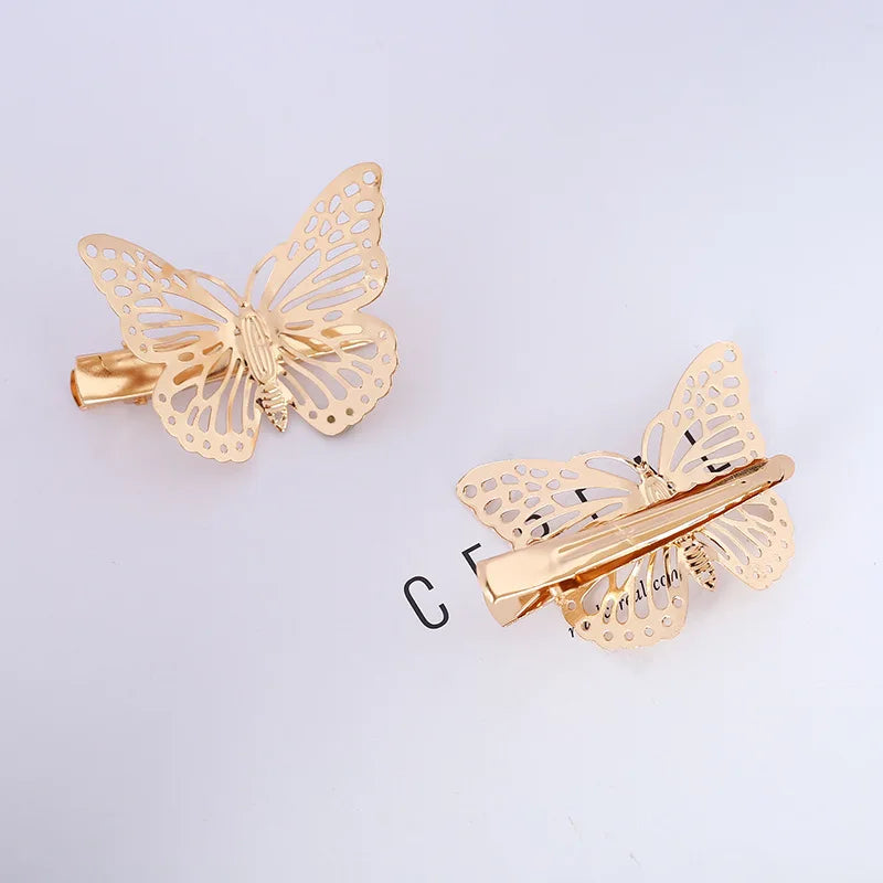 Shiny Metal Butterfly Hair Clip | Golden Bridal Hairpin Butterfly Hair Clip QXL