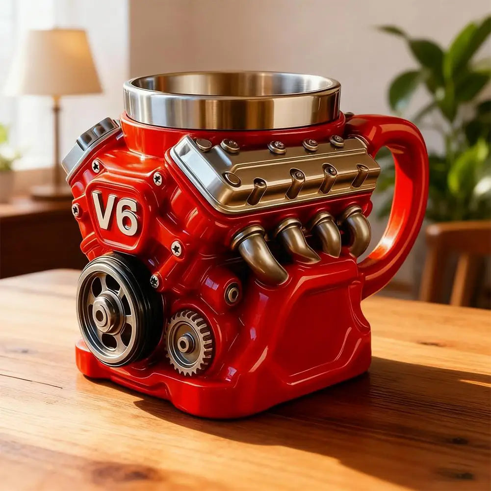 V6 V8 Engine Shaped Mug | Novelty Stainless Steel Car Cup Novelty Drinkware Mug QXL