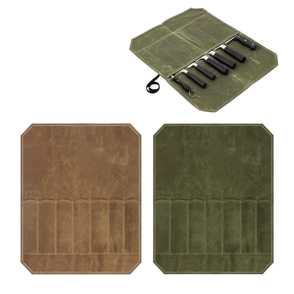 7-Slot Wax Canvas Knife Roll Bag | Chef & Camping Organizer Knife Roll Bag QXL