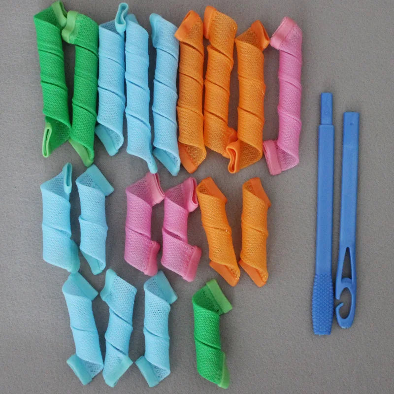 18-Pc Heatless Spiral Hair Curler Set | DIY Wave Rollers Heatless Hair Curlers QXL