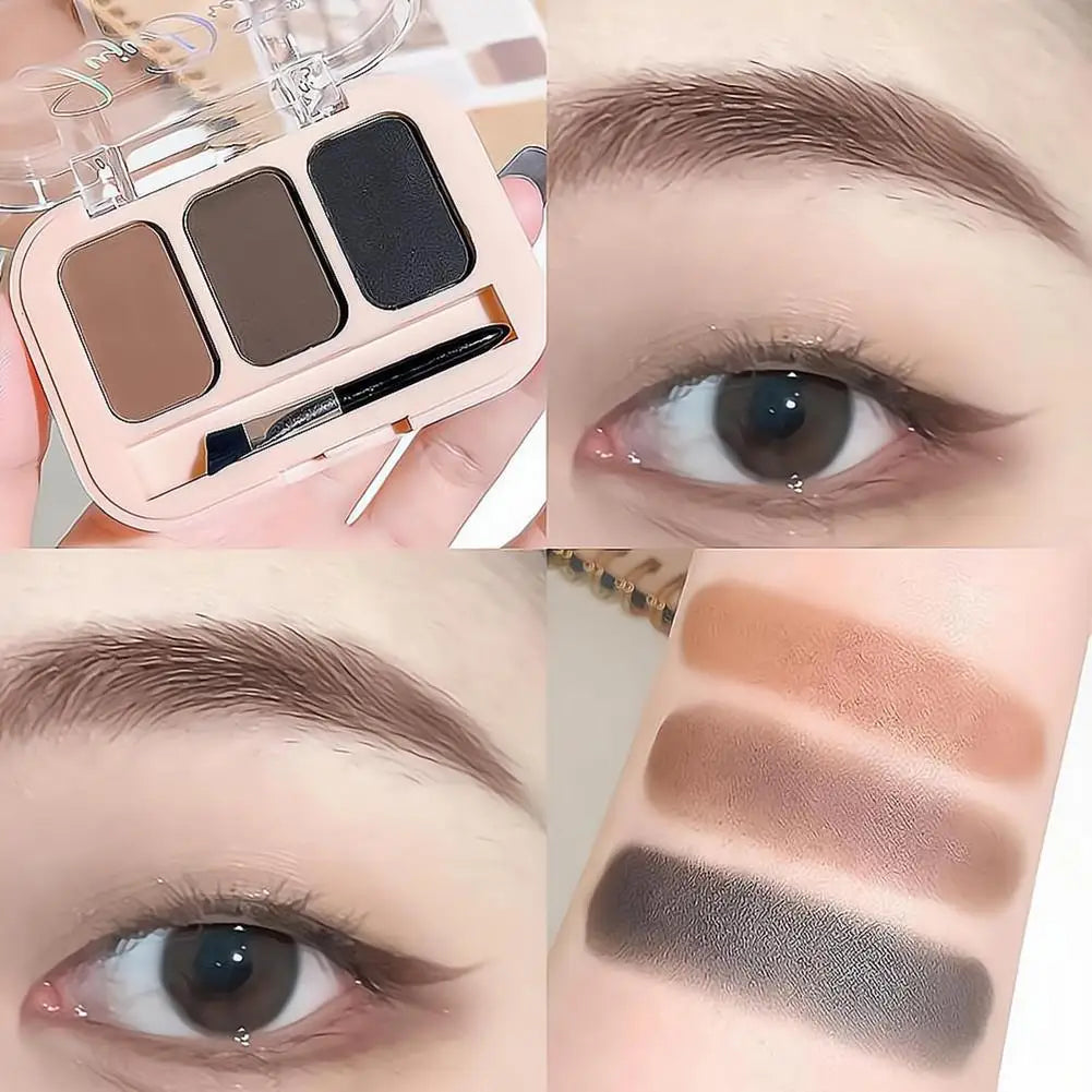 Matte 3-Shade Eyebrow Powder Palette with Brush | Gray & Black Eyebrow Powder Palette QXL