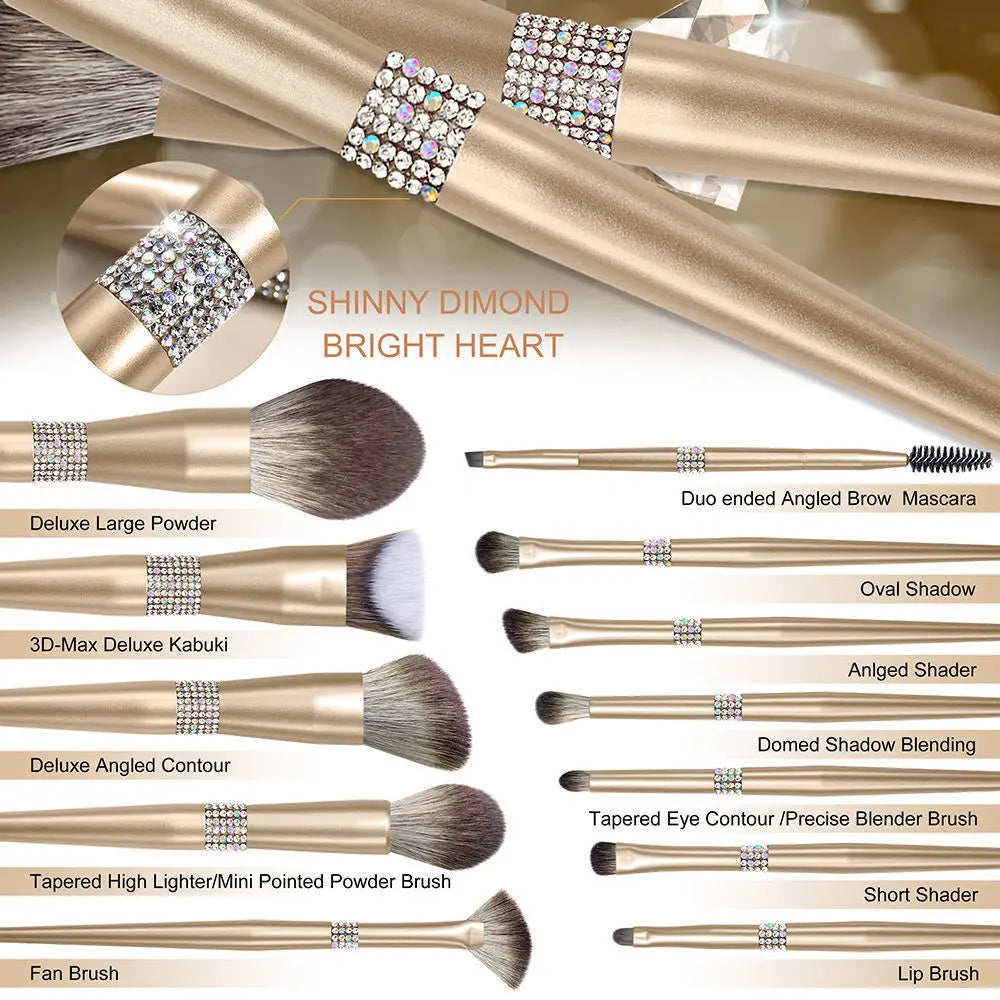 12-Pc Champagne Gold Makeup Brush Set | Soft Bristles Makeup Brush Set QXL