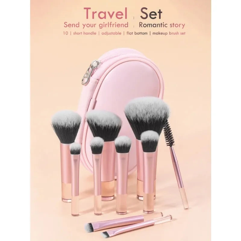 10-Pc Pink Mini Makeup Brush Set | Crystal Handle & Pouch Makeup Brush Set QXL
