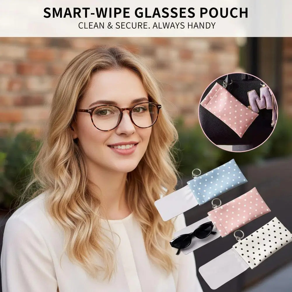 Polka Dot Glasses Pouch with Keychain | Scratch-Resistant Case Eyeglass Pouch Case QXL