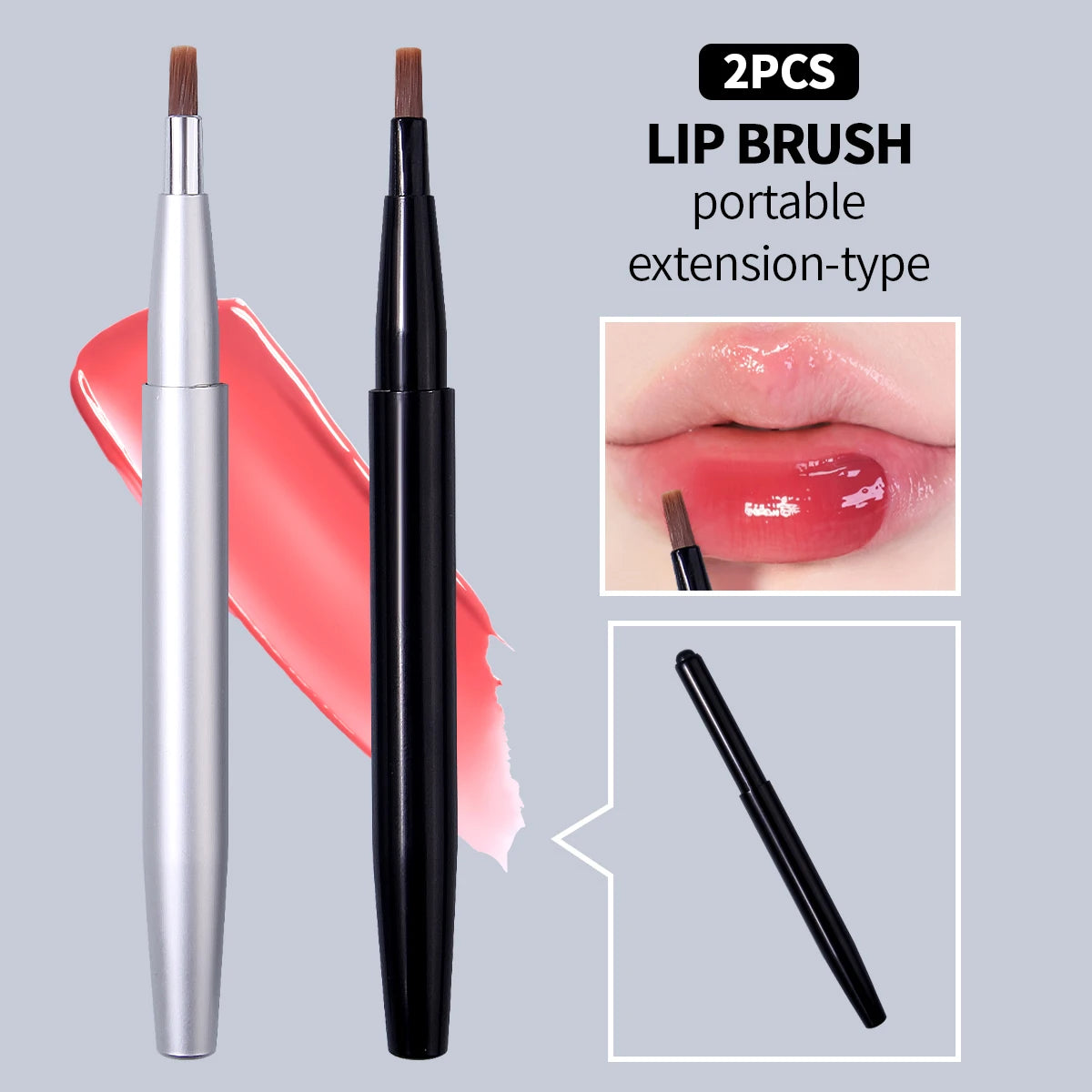 2-Pack Retractable Lip Brush | Travel Lip Liner Applicator Lip Makeup Brush QXL MULTI