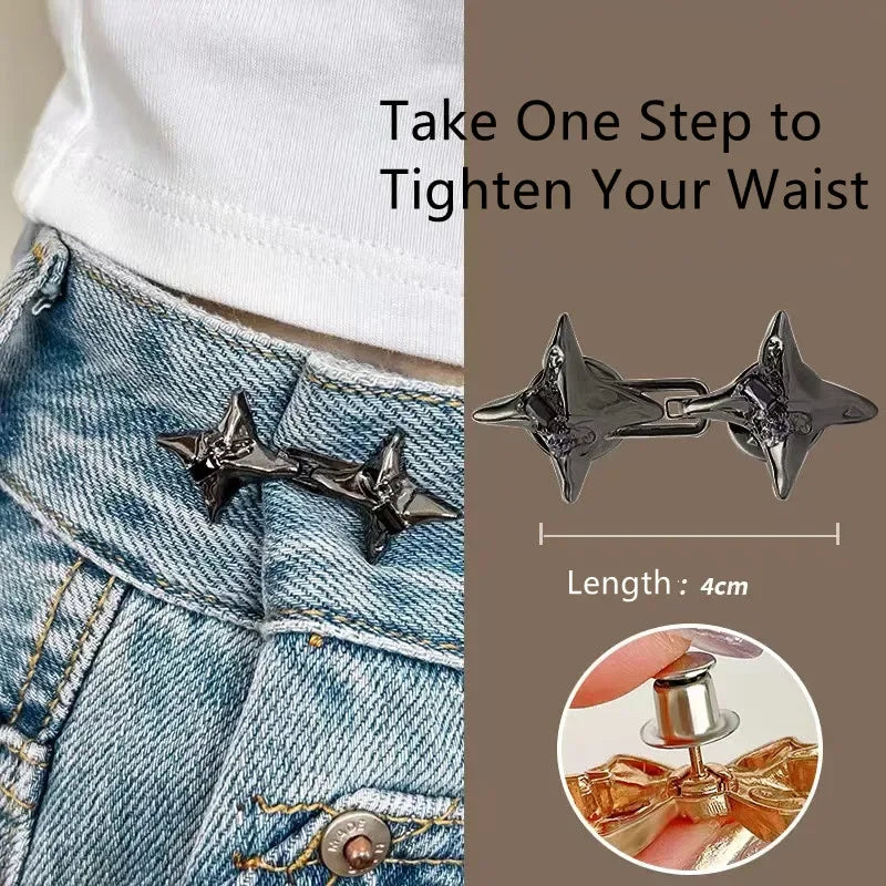 Adjustable Star Waist Buckle for Jeans | Metal Belt Tightener Waist Belt Buckle QXL black