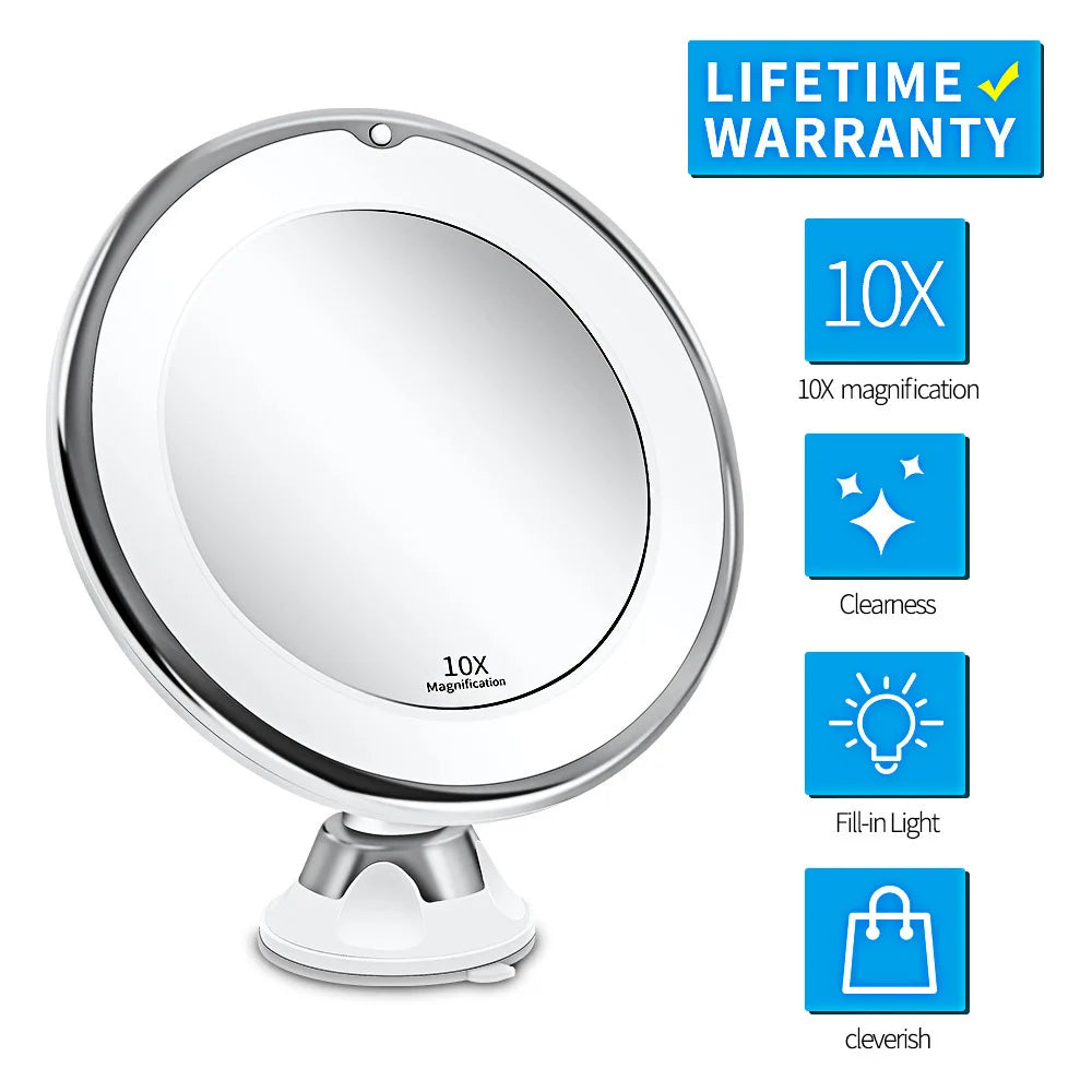 10x Magnifying LED Makeup Mirror | Flexible Suction Mount LED Magnifying Mirror QXL
