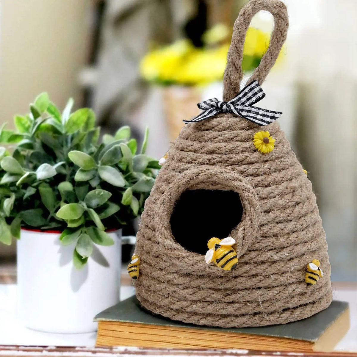 Handwoven Beehive Ornament | Rustic Honey Bee Figurine Decor Decorative Figurine QXL