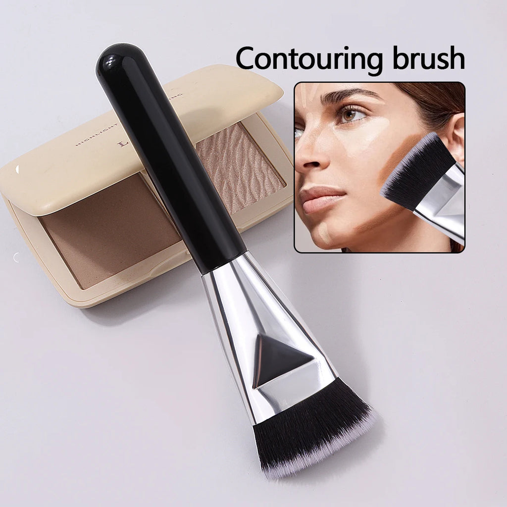 Flat Head Foundation & Contour Makeup Brush | Silver Tube Makeup Brush QXL