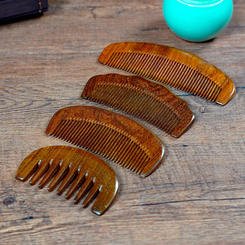 Green Sandalwood Fine Tooth Wooden Comb | Anti-Static Detangler Wooden Hair Comb QXL