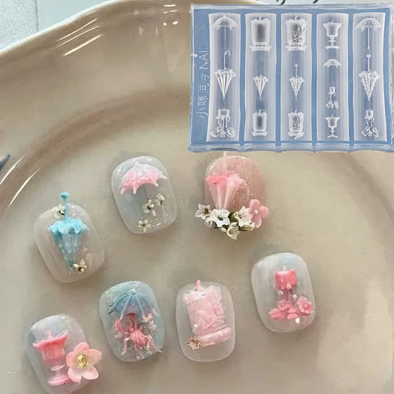3D Lace Umbrella Silicone Nail Art Mold | DIY Manicure Nail Art Mold QXL