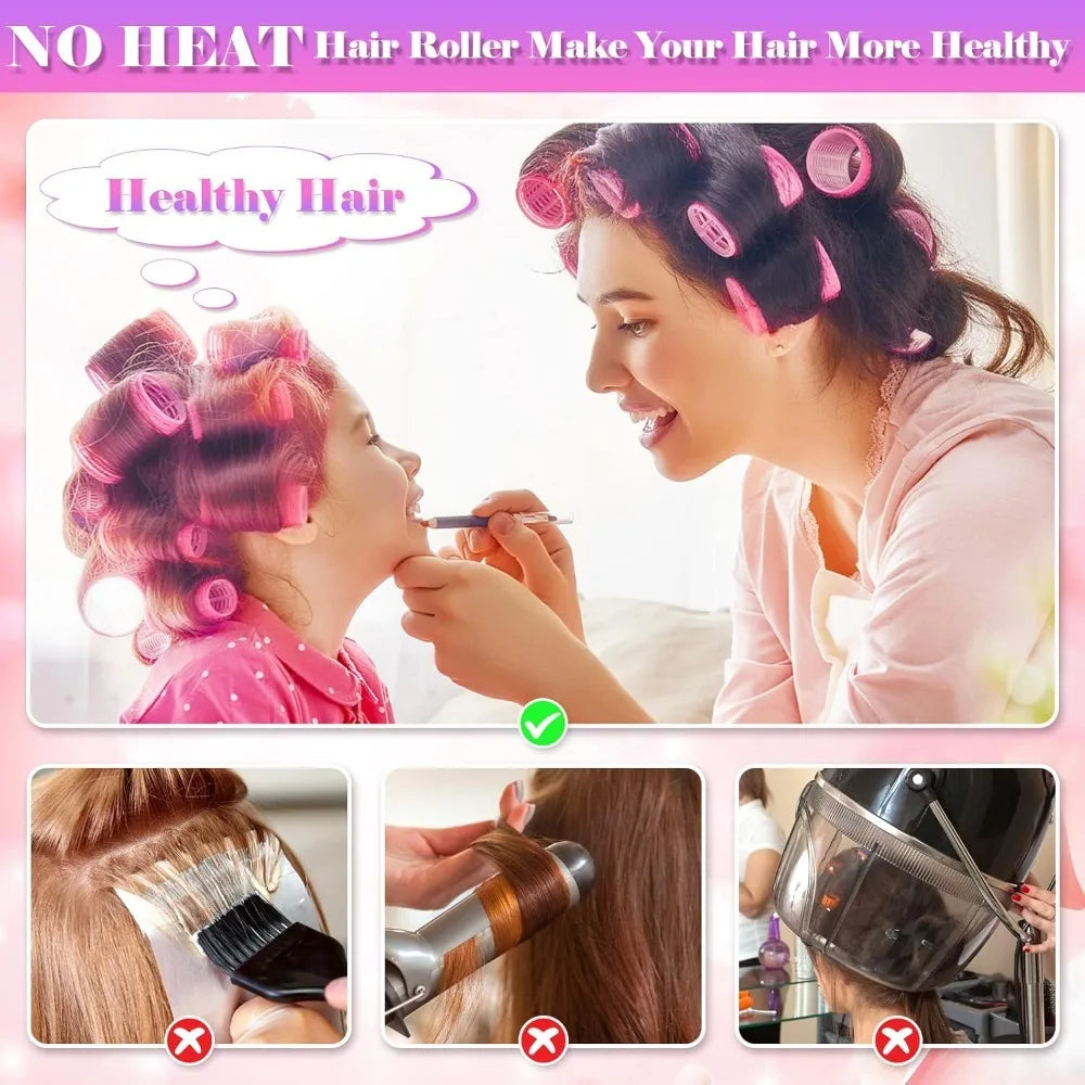 30-Piece Heatless Hair Roller Set with Clips | Self-Grip Curlers Heatless Hair Rollers QXL