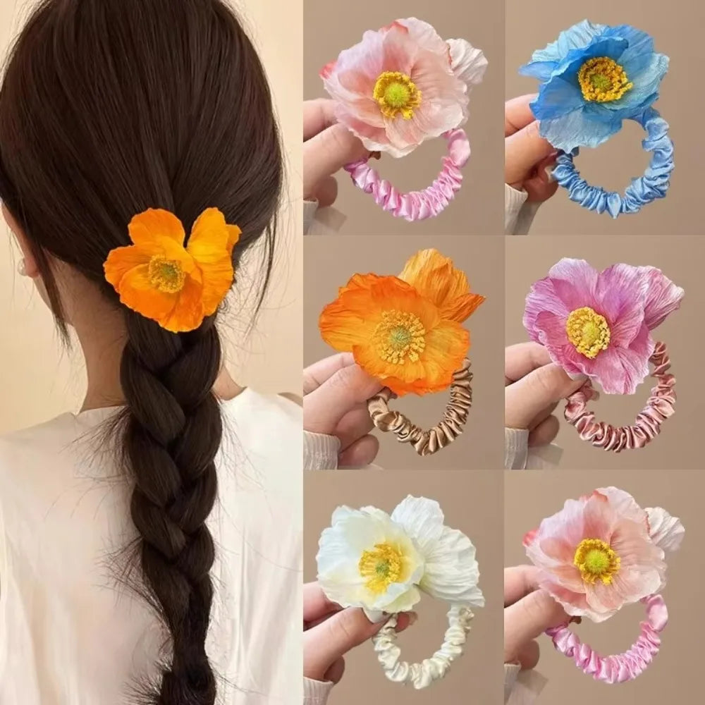 Bohemian Artificial Flower Hair Tie | Floral Ponytail Elastic Floral Hair Tie QXL