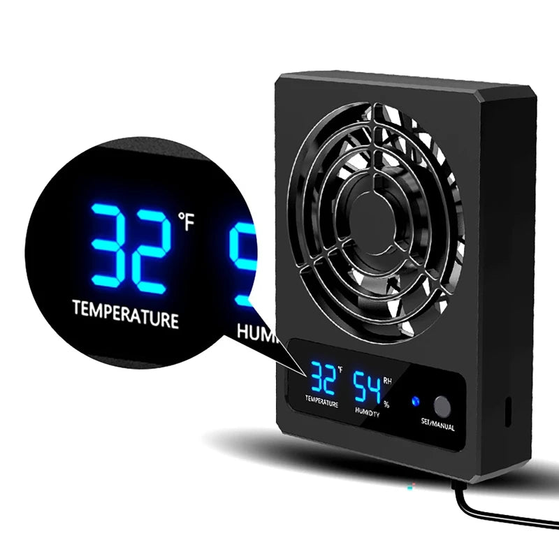 Reptile Tank Smart Cooling Fan | LED Temp & Humidity Sensor Reptile Enclosure Fan QXL
