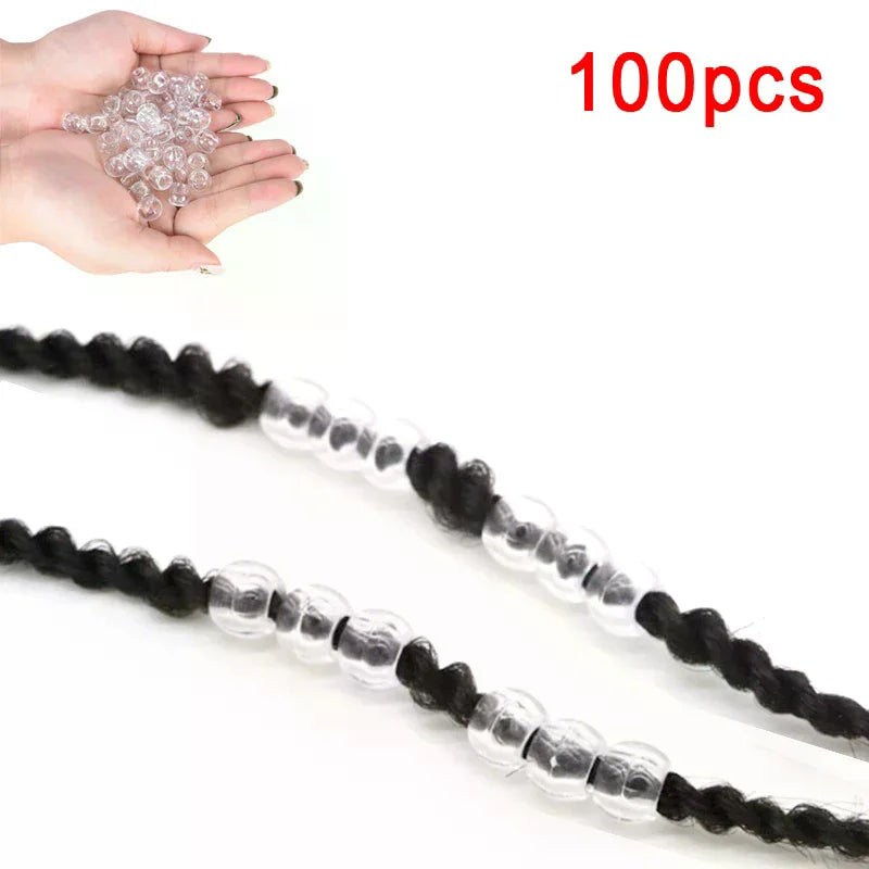 100-Pack Transparent Dreadlock Beads Hair Braid Cuffs 6mm Hair Braid Beads QXL