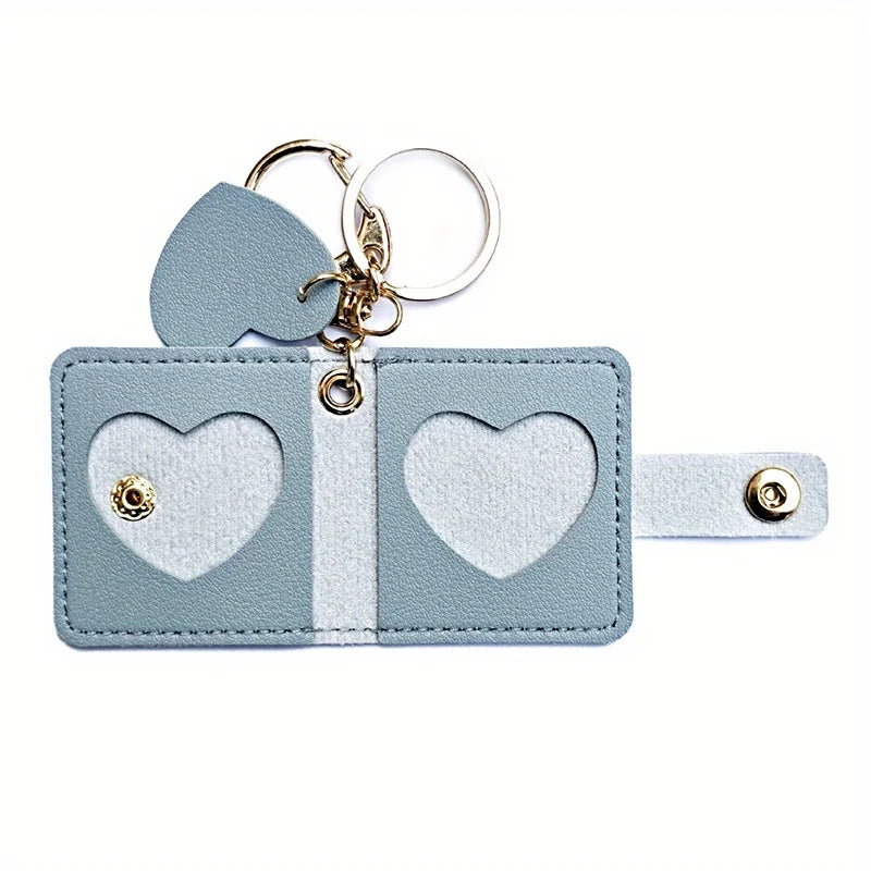 PU Leather Photo Wallet Keychain | Heart Cutout Wrist Strap Photo Wallet Keychain QXL SKY BLUE