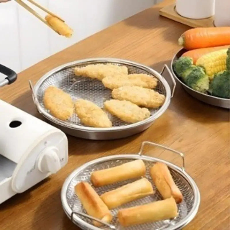 Stainless Steel Oil Strainer Mesh Sieve & Draining Tray Set Kitchen Strainer Set QXL
