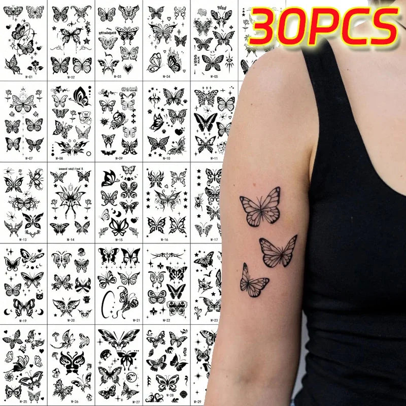 30-Pack Butterfly Flower Temporary Tattoos | Waterproof Transfer Temporary Tattoo Stickers QXL