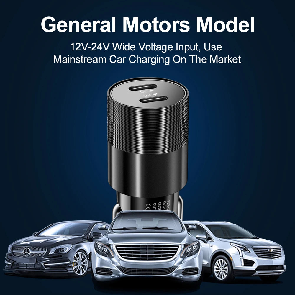 60W Dual USB-C Car Charger | PD Fast Charging Adapter USB-C Car Charger QXL