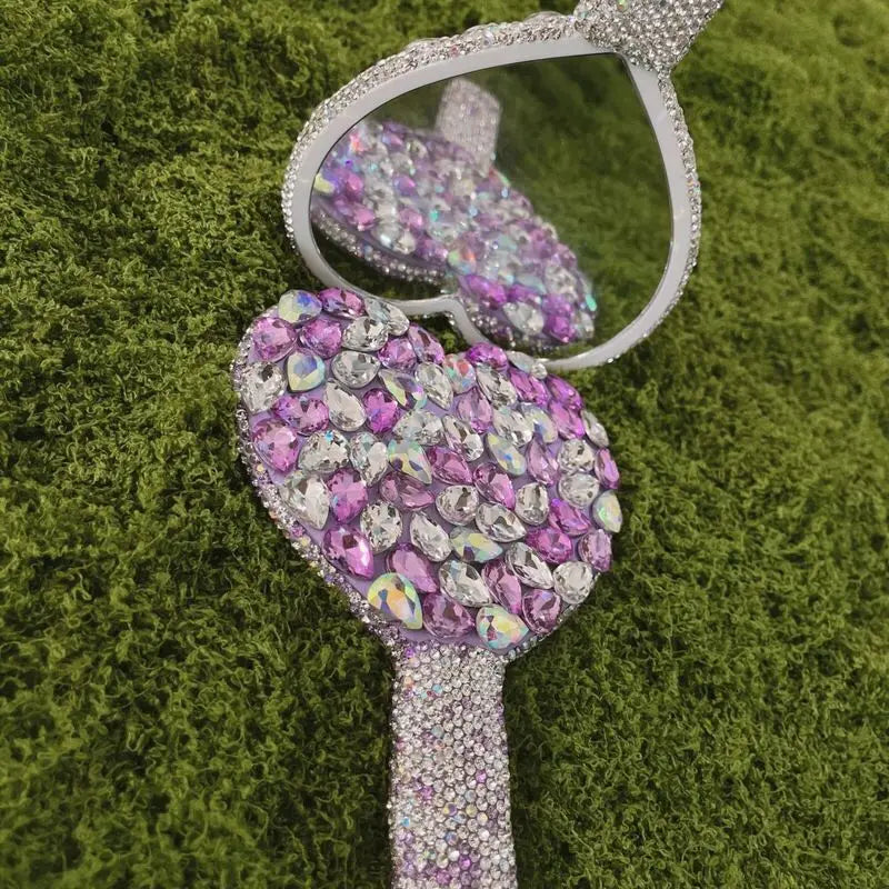 Heart-Shaped Diamond Makeup Mirror | Portable Mini Touch-Up Compact Makeup Mirror QXL