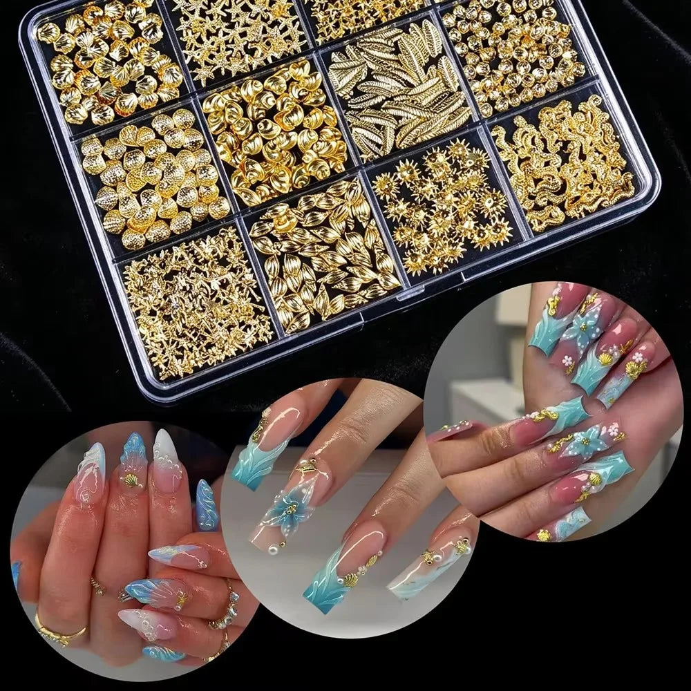 Ocean Theme 3D Metal Nail Studs | Starfish & Seashell Charms Nail Art Studs QXL
