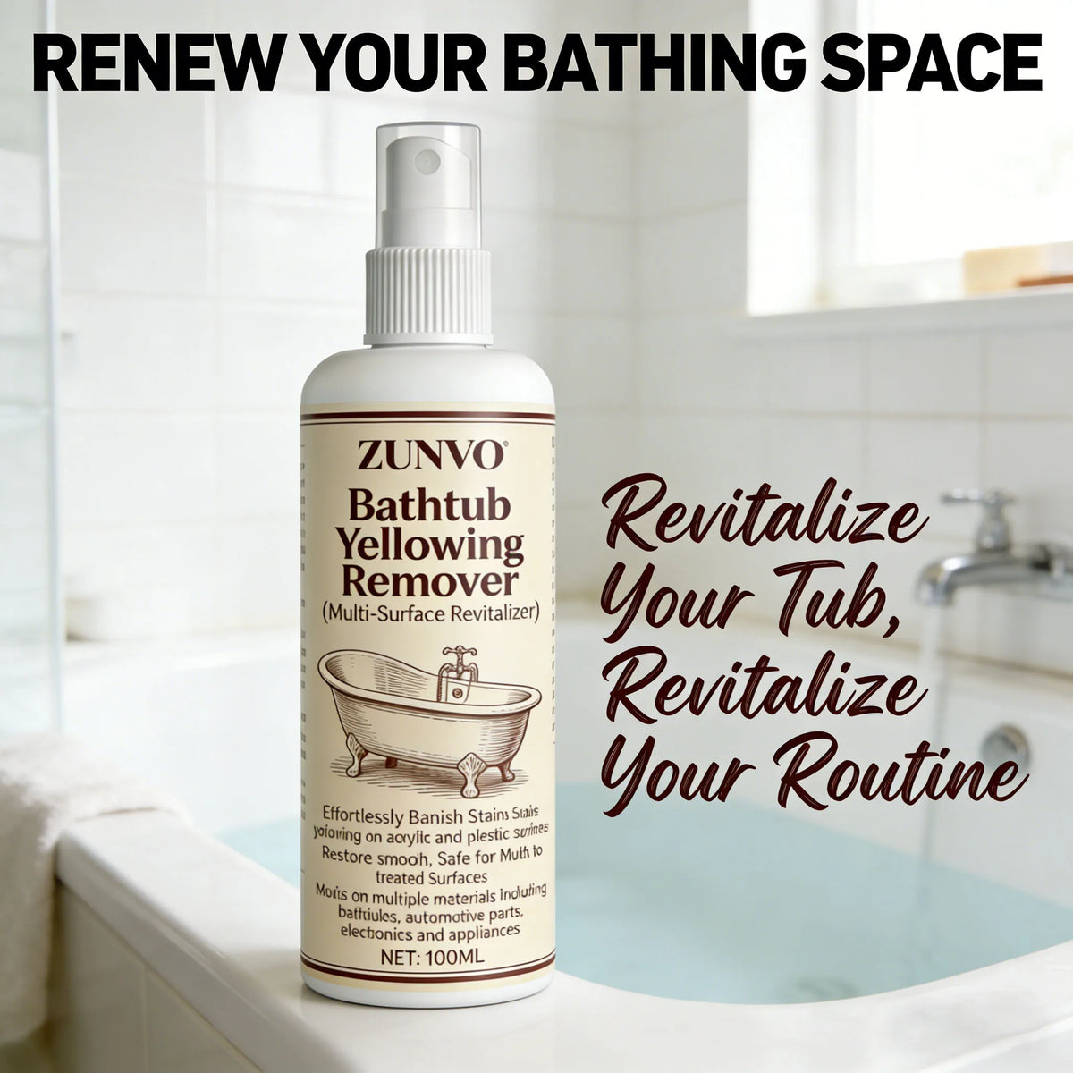 Bathtub Yellowing Remover Spray | Acrylic & Plastic Cleaner Bathroom Cleaning Spray QXL