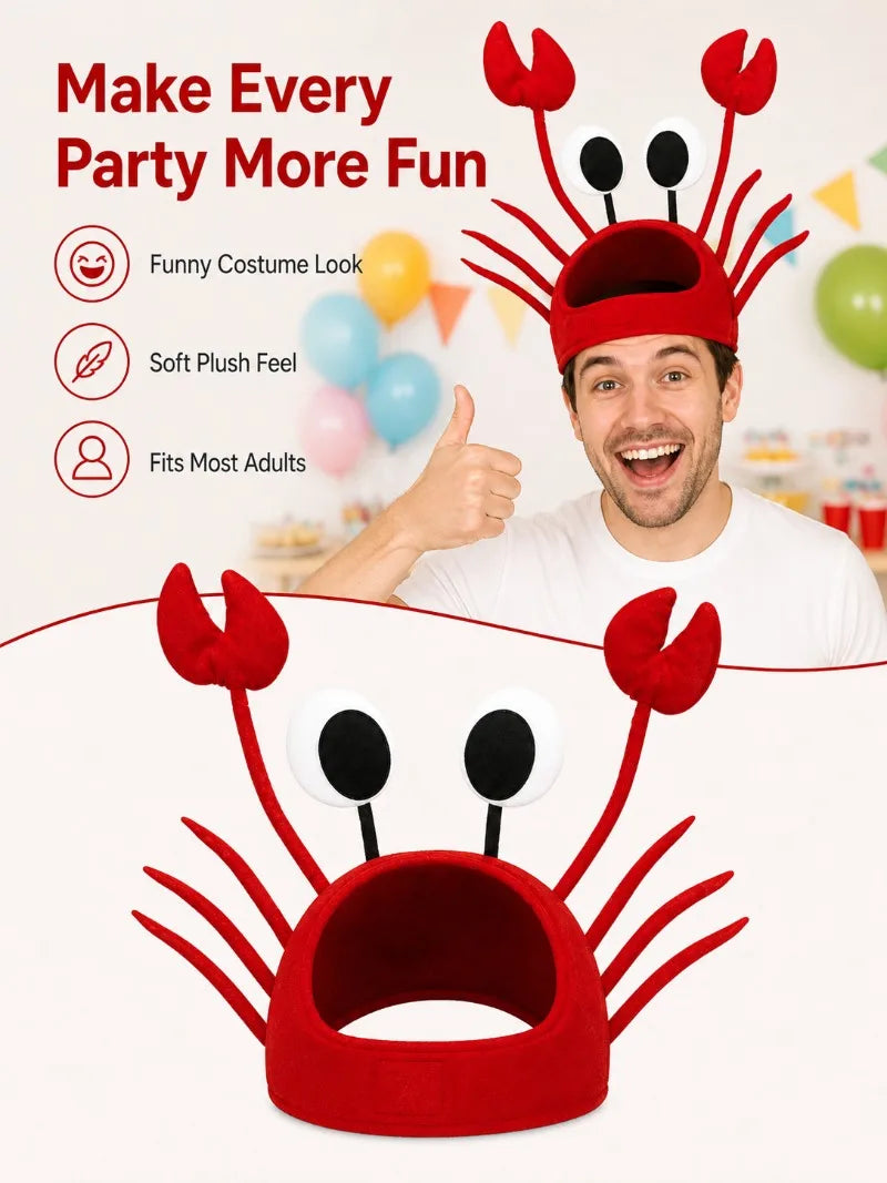 Funny Red Crab Plush Hat – Adult Party Costume & Cosplay Cap Costume Hat QXL