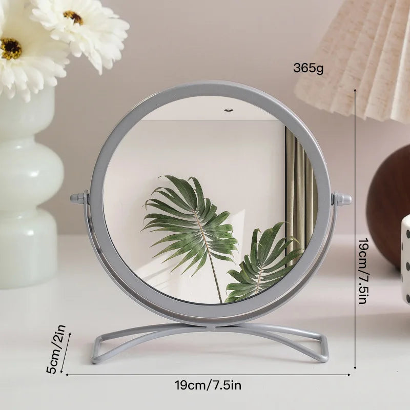 360° Rotatable Desktop Vanity Mirror | Iron Frame Makeup Mirror Vanity Makeup Mirror QXL Silver