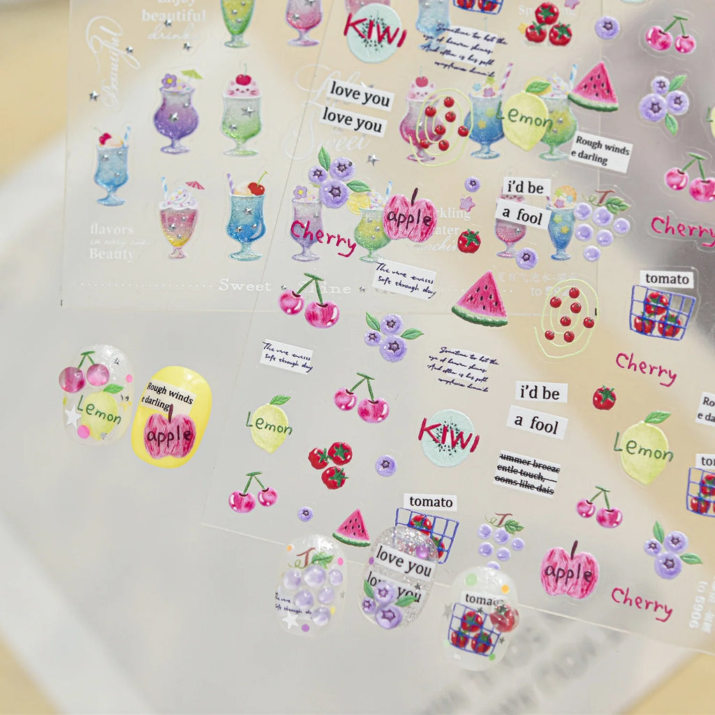 5D Fruit Nail Stickers | Kiwi Watermelon Cherry Decals Nail Art Stickers QXL