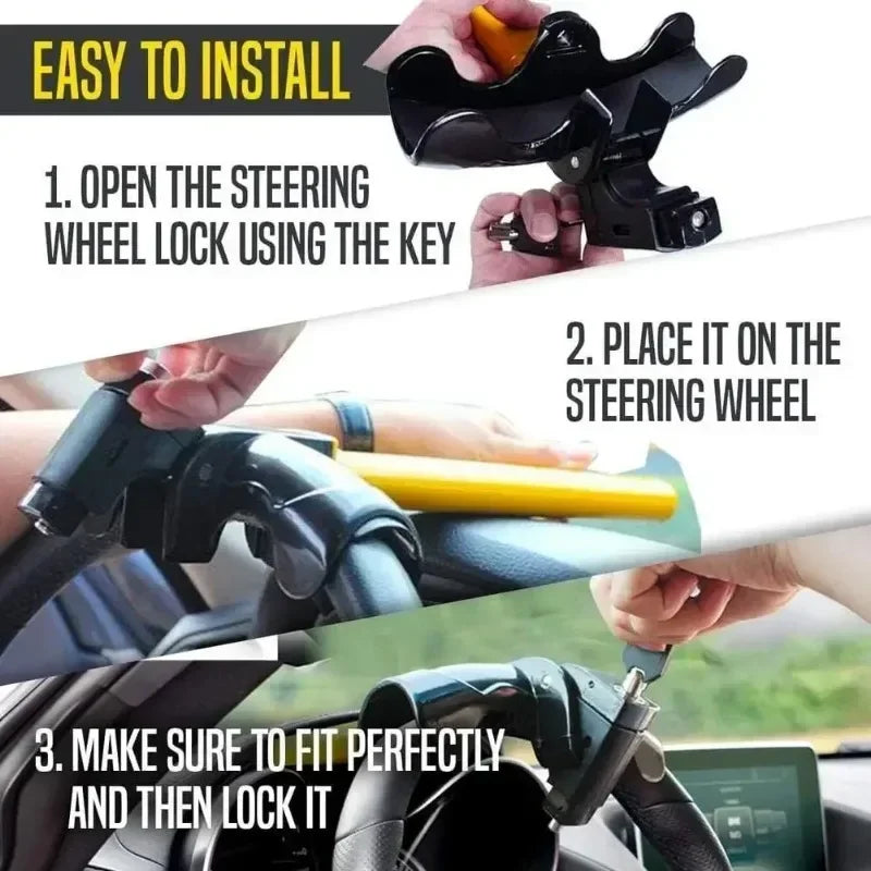 Universal T-Type Steering Wheel Anti-Theft Lock & 2 Keys Steering Wheel Lock QXL